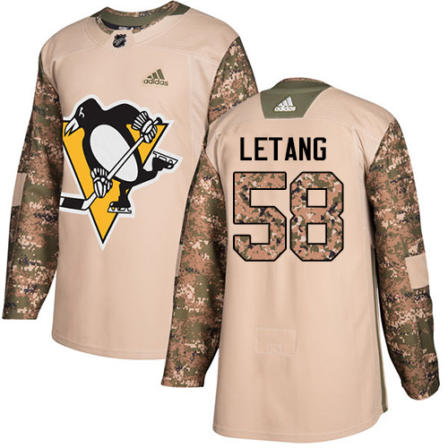 Adidas Penguins #58 Kris Letang Camo Authentic Veterans Day Stitched NHL Jersey - Click Image to Close